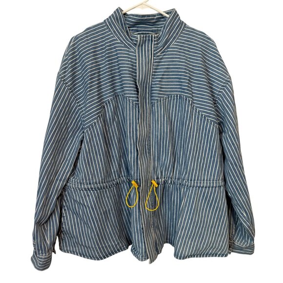 Blue & White Striped Drawstring Jacket 2X Future Collective - Picture 1 of 8
